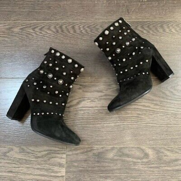 BADGLEY MISCHKA KURT SUEDE LEATHER STUDDED BLACK BOOTIES NWT SZ 7 - Picture 8 of 12